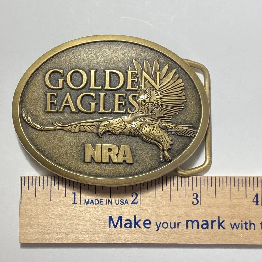 Vintage Belt Buckle NRA‎ Golden Eagles Oval Gold Color American Eagle National